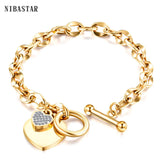 Love Heart Charm Bracelets Silver Stainless Steel Bracelet&Bangle Jewelry