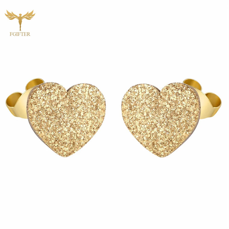 Heart Earrings Set Golden Silver Stainless Steel Stud Sweet Jewelry