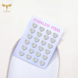 Heart Earrings Set Golden Silver Stainless Steel Stud Sweet Jewelry