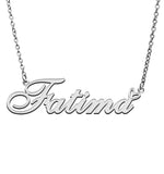 Heart Fatima Name Necklace Stainless Steel Silver Nameplate Pendant Gift
