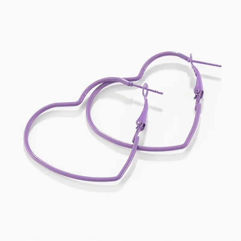 Peach Heart Hoop Earrings Purple Earring Gift Pop Jewelry