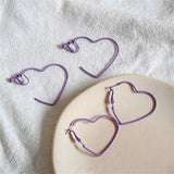 Peach Heart Hoop Earrings Purple Earring Gift Pop Jewelry