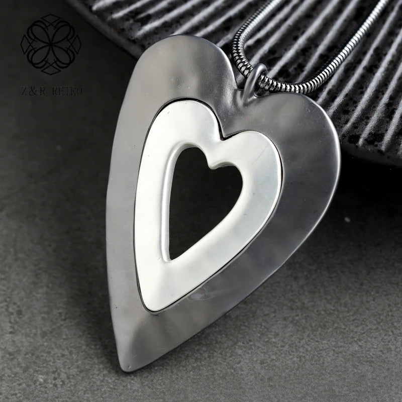 Vintage Heart Jewelry Long Necklace for Women