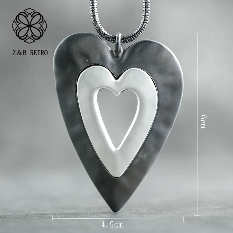 Vintage Heart Jewelry Long Necklace for Women