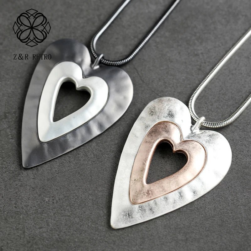 Vintage Heart Jewelry Long Necklace for Women
