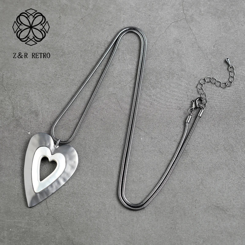 Vintage Heart Jewelry Long Necklace for Women