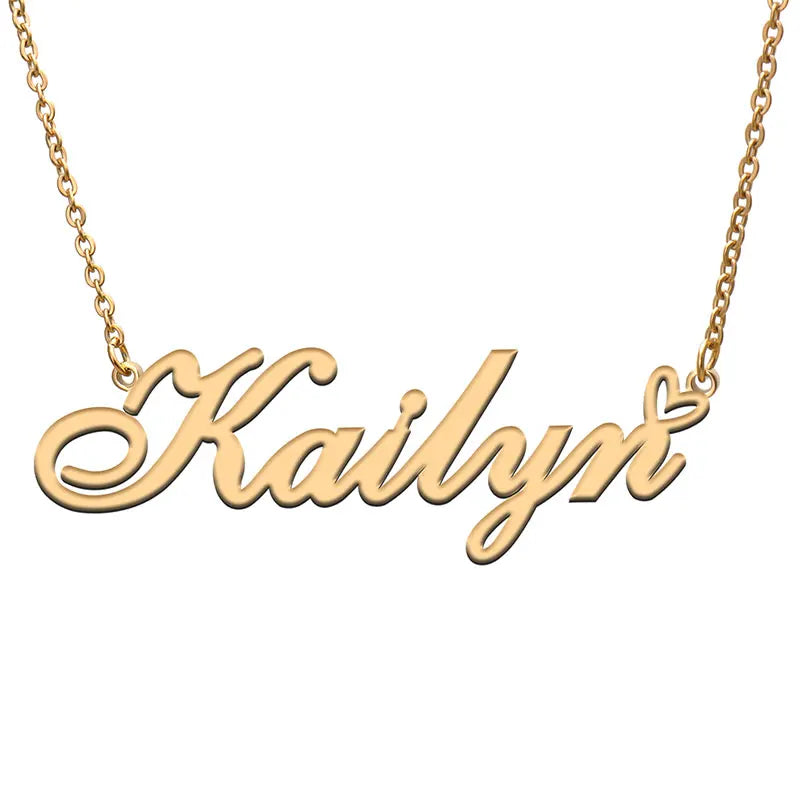 Love Heart Kailyn Name Necklace Stainless Steel & Silver Nameplate Pendant