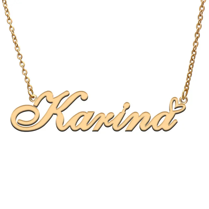 Karina Name Necklace for Women Stainless Steel & Silver Nameplate Pendant