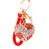 Crystal Rhinestone Heart Keychain Charms Golden Chain Bag Car Jewelry