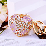 Crystal Rhinestone Heart Keychain Charms Golden Chain Bag Car Jewelry