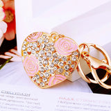 Crystal Rhinestone Heart Keychain Charms Golden Chain Bag Car Jewelry