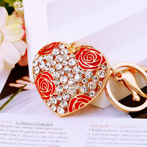 Crystal Rhinestone Heart Keychain Charms Golden Chain Bag Car Jewelry