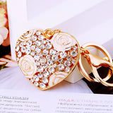 Crystal Rhinestone Heart Keychain Charms Golden Chain Bag Car Jewelry