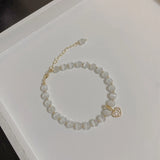 Love Heart Opal Cat's Eye Stone Crystal Beads Bracelet for Women Girls