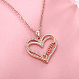 Rose Heart Mom Necklace Sterling Silver Pendant