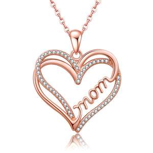 Rose Heart Mom Necklace Sterling Silver Pendant