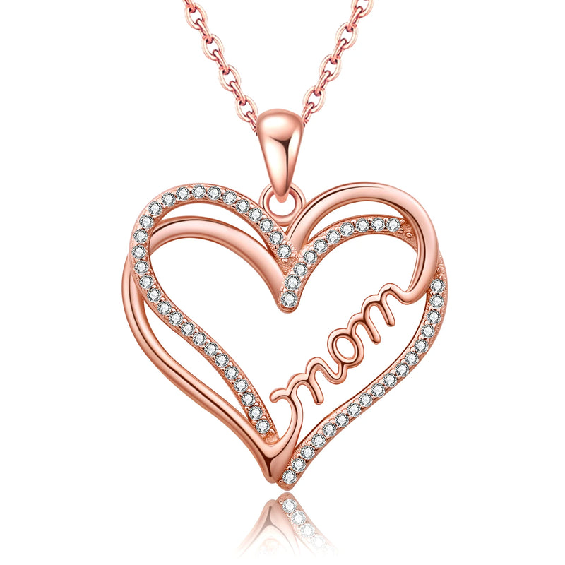 Rose Heart Mom Necklace Sterling Silver Pendant
