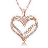 Rose Heart Mom Necklace Sterling Silver Pendant
