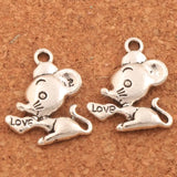 50Pcs Love Heart Mouse Mice Spacer Charm Beads
