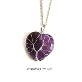 Tree of Life Necklace Silvery Wire Wrapped Reiki Healing Crystal Pendant