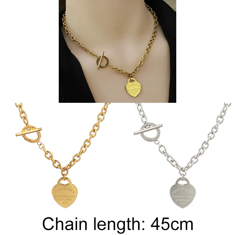 Love Heart Necklace Stainless Steel Necklace For Women Heart Pendant Necklace