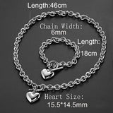 Love Heart Necklace and Bracelet Set Stainless Steel Jewelry