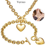 Love Heart Necklace and Bracelet Set Stainless Steel Jewelry