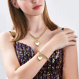 Love Heart Necklace and Bracelet Set Stainless Steel Jewelry