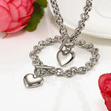 Love Heart Necklace and Bracelet Set Stainless Steel Jewelry