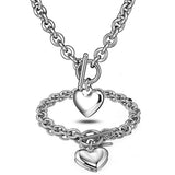 Love Heart Necklace and Bracelet Set Stainless Steel Jewelry