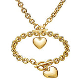 Love Heart Necklace and Bracelet Set Stainless Steel Jewelry