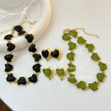 Love Heart Necklace for Women Collarbone Chain Earrings Neck Chain Accessories