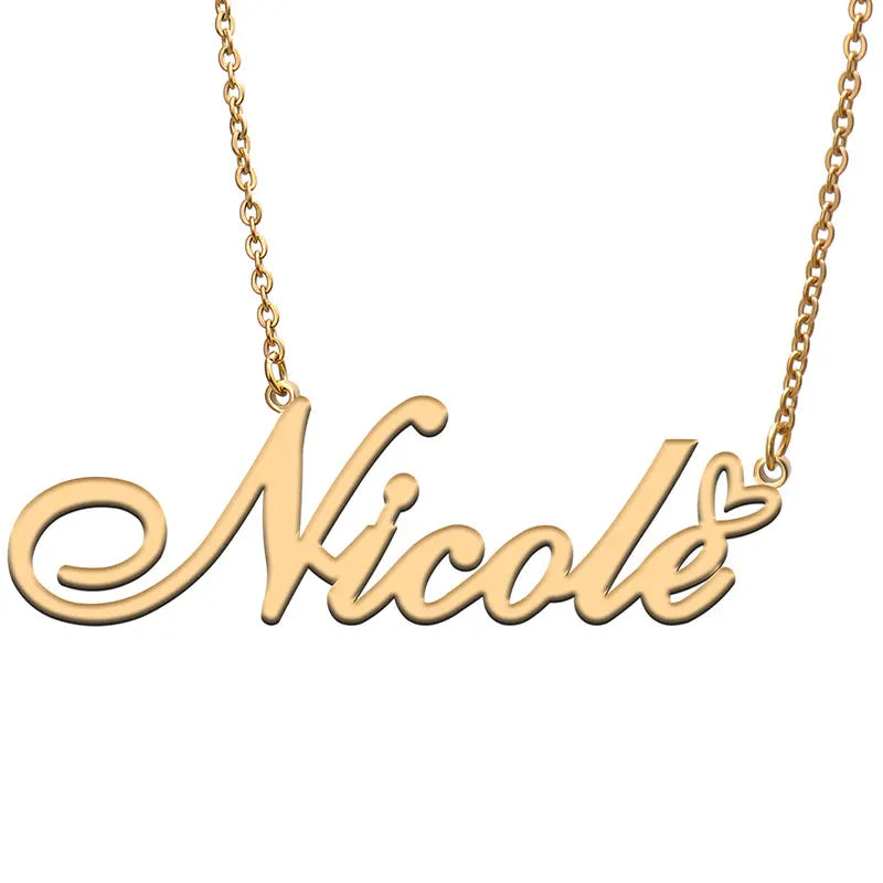 Love Heart Nicole Name Necklace Stainless Steel & Silver Nameplate Pendant