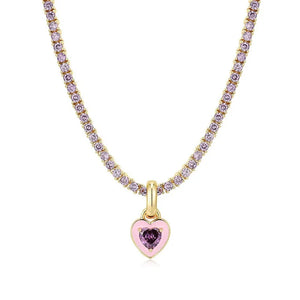 Love Heart Pendant Choker Necklace Red Zircon Chain Party Jewelry