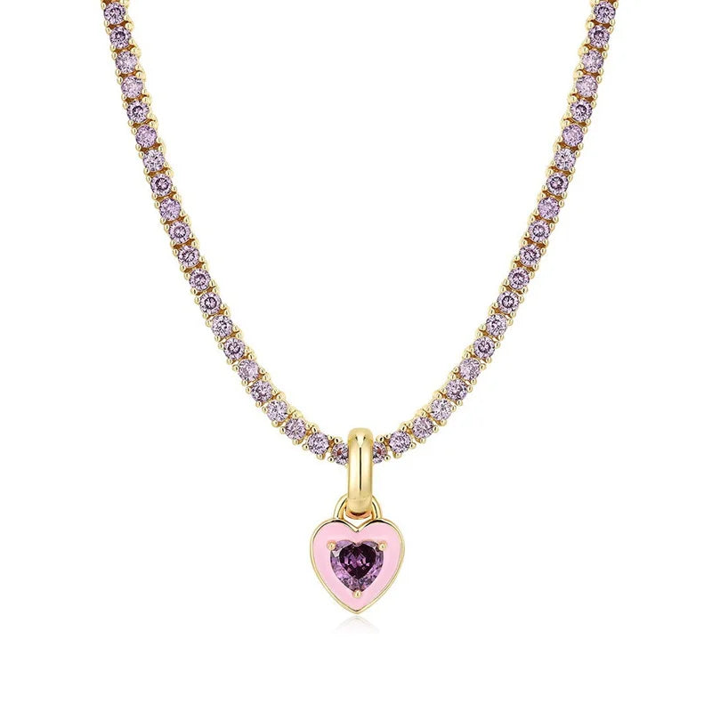 Love Heart Pendant Choker Necklace Red Zircon Chain Party Jewelry