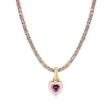 Love Heart Pendant Choker Necklace Red Zircon Chain Party Jewelry