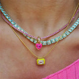 Love Heart Pendant Choker Necklace Red Zircon Chain Party Jewelry