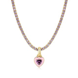 Love Heart Pendant Choker Necklace Red Zircon Chain Party Jewelry