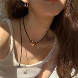 Love Heart Pendant Collar Necklace Short Rope Choker Jewelry