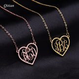 Love Heart Name Necklace Monogram Initials Pendant Women Choker Gift