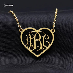 Love Heart Name Necklace Monogram Initials Pendant Women Choker Gift