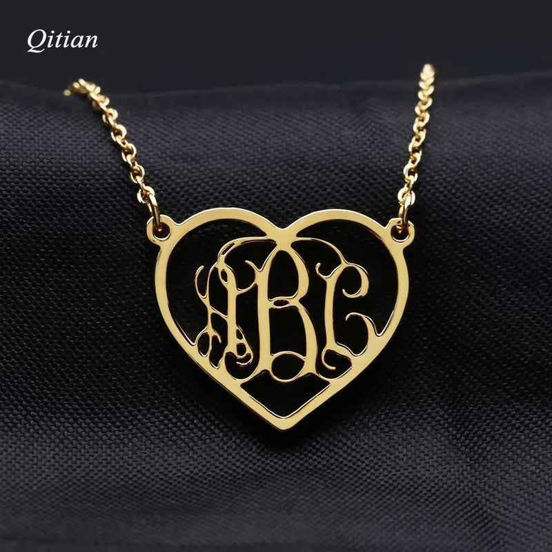 Love Heart Name Necklace Monogram Initials Pendant Women Choker Gift