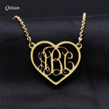 Love Heart Name Necklace Monogram Initials Pendant Women Choker Gift