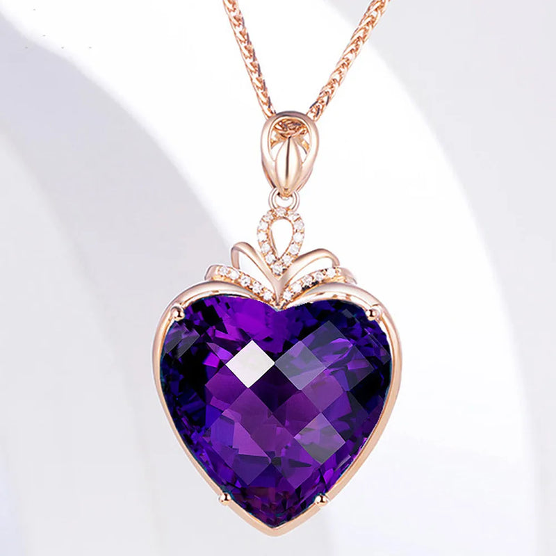 Purple Crystal Amethyst Zircon Diamond Pendant Necklace 18k Rose Choker