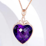 Purple Crystal Amethyst Zircon Diamond Pendant Necklace 18k Rose Choker