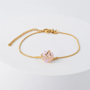 Rose Quartz Castle Bracelet with Pink Zirconia Charms