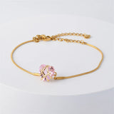 Rose Quartz Castle Bracelet with Pink Zirconia Charms