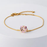 Rose Quartz Castle Bracelet with Pink Zirconia Charms