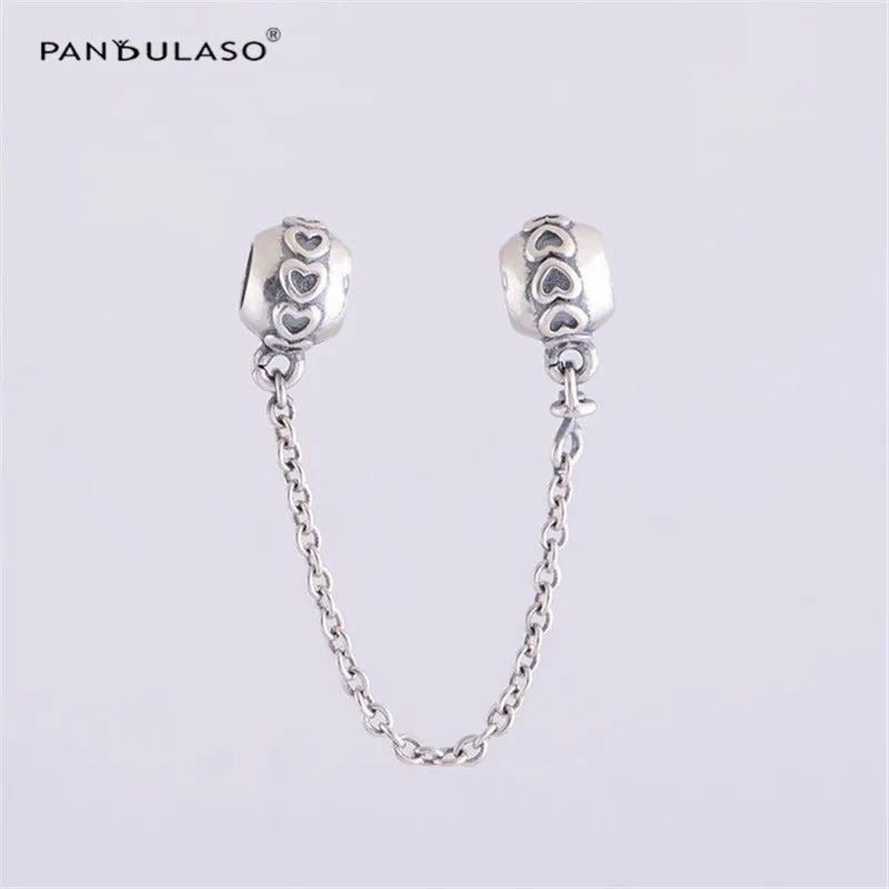 Vintage Love Heart Safety Chain Beads for Silver 925 Bracelets