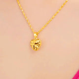 24k Yellow Gold Heart Pendant Necklace for Women